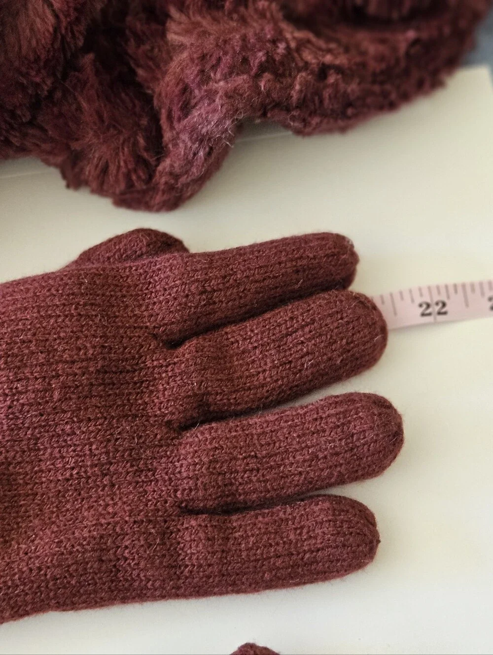 Women's Burgundy Faux-Fur Winter Scarf, Headband & Gloves Set Made By Avon